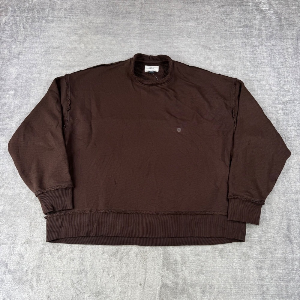 American Eagle Sweatshirt Womens Small Brown Raw Seam Mock Neck Oversized Grunge